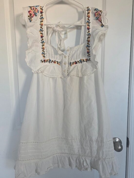 Urban Outfitters Dresses & Skirts - Urban Outfitters White Mini Dress with Multicolor Floral Embroidery